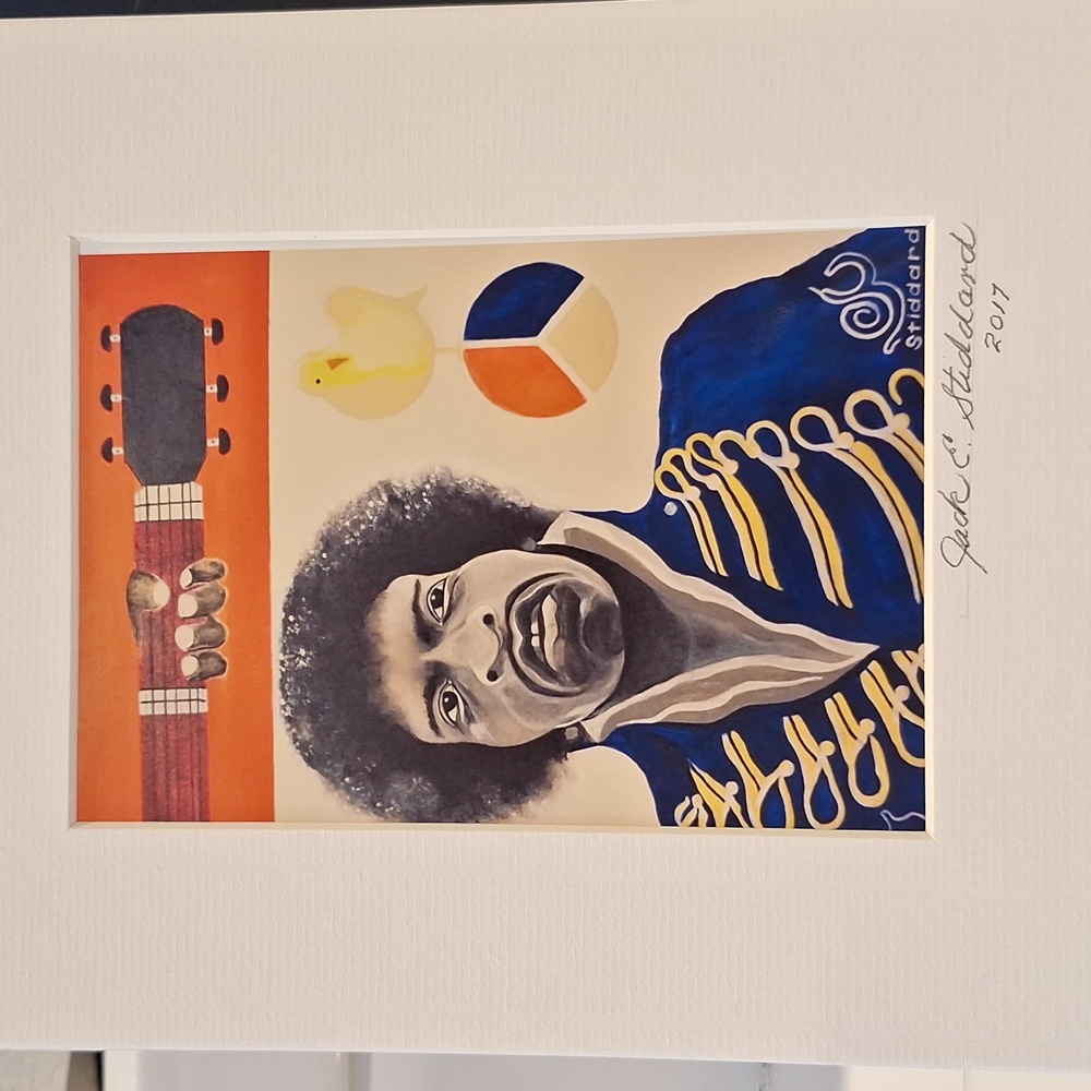 Jimi Hendrix Art Painting by Jack E. Stiddard 5x7 on an 8x10 Matted